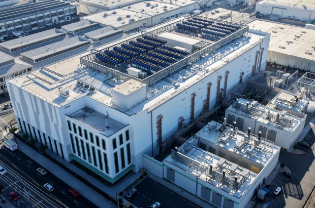VERNON, CALIFORNIA - OCTOBER 20: An aerial view of a 33 megawatt data center with closed-loop cooling system on October 20, 2025 in Vernon, California. A surge in demand for AI infrastructure is fueling a boom in data centers across the country and around the globe. (Photo by Mario Tama/Getty Images)